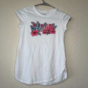 Hurley, White T-Shirt, Hawaiian Blue-Pink Flowers